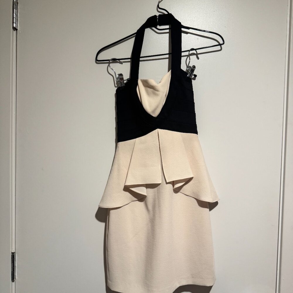 BCBGMAXAZRIA Black & Cream Halter Dress Size 0